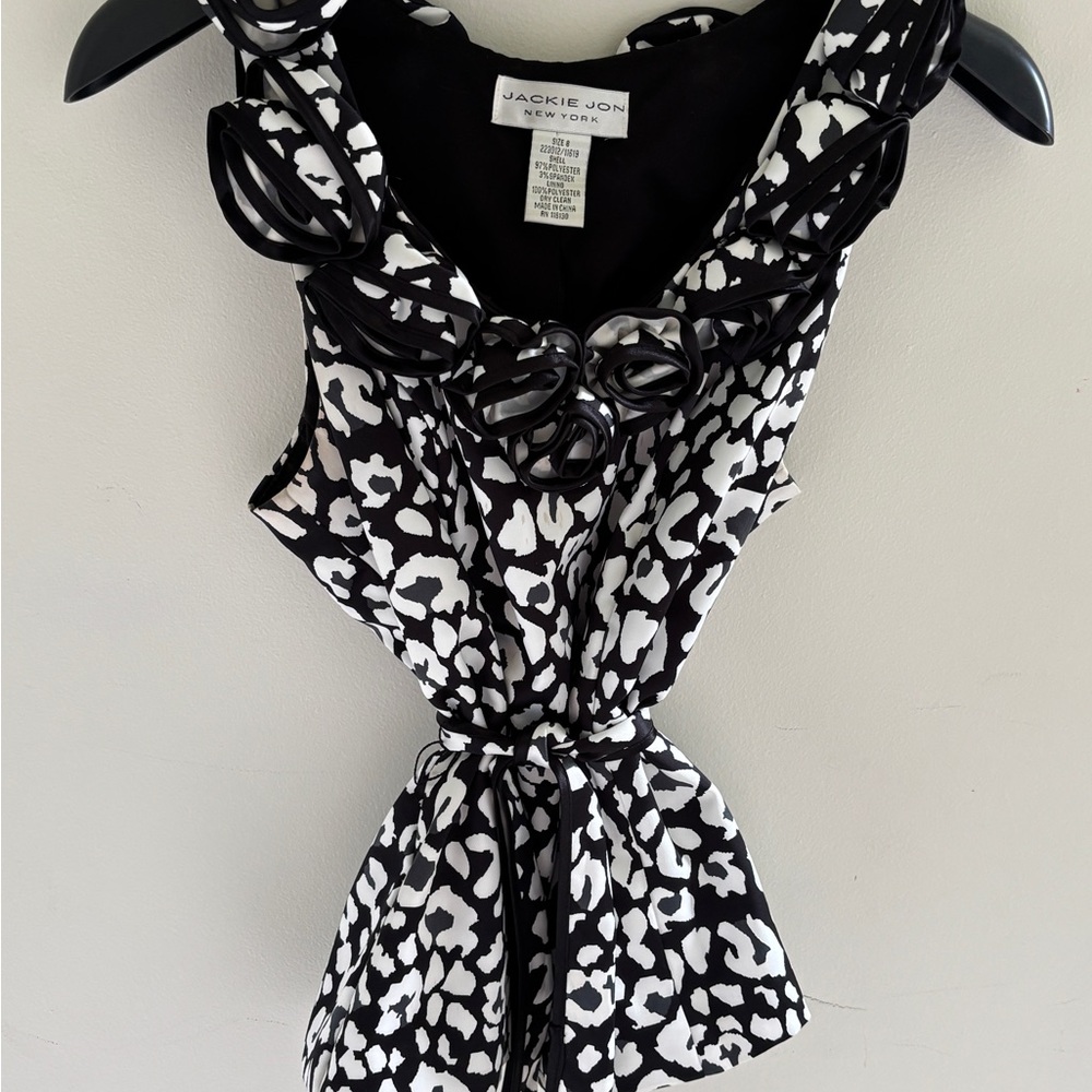 Black and White Sleeveless Ruffled Tie Front Tank Top